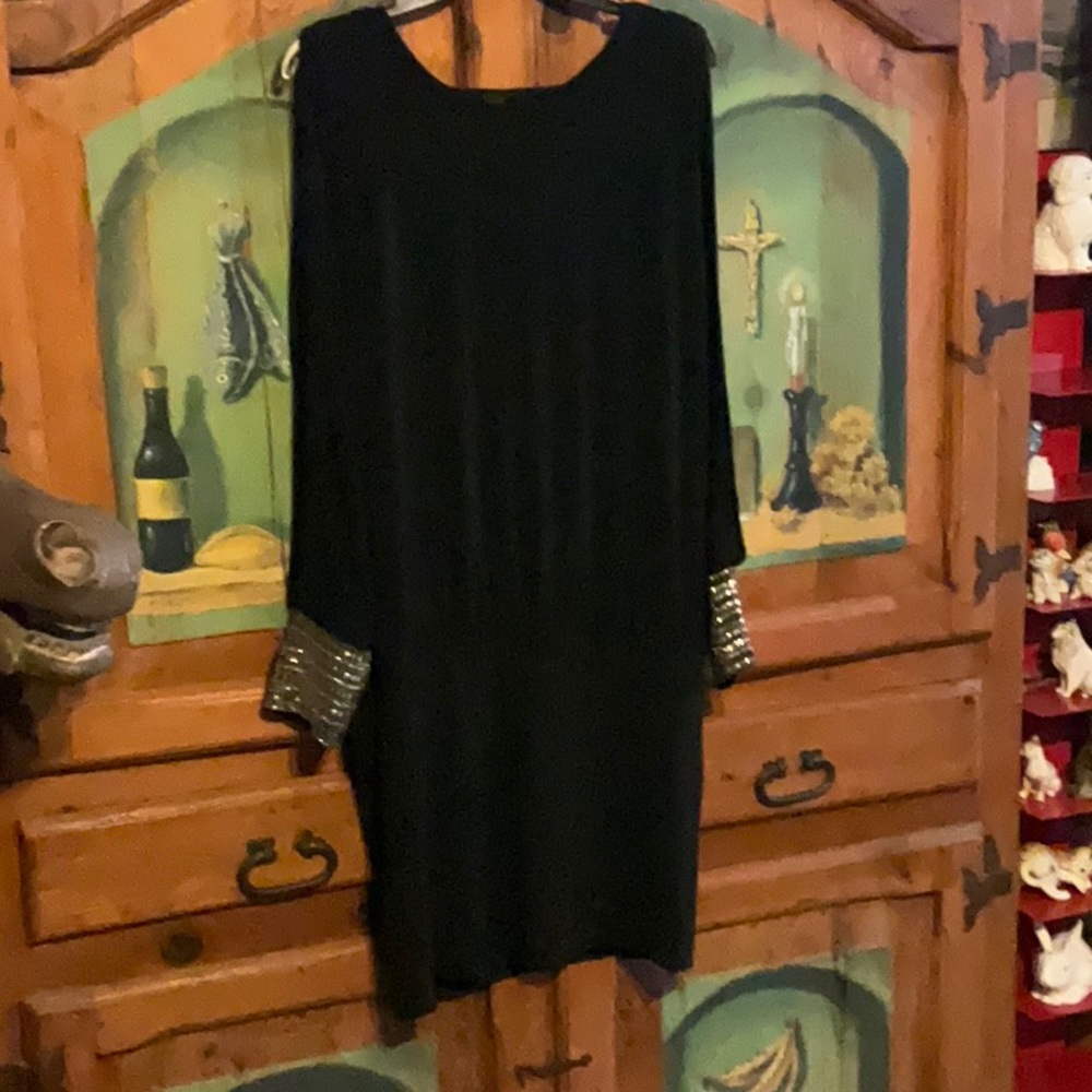 Moda International Beaded Open Back Slit Sleeve Dress